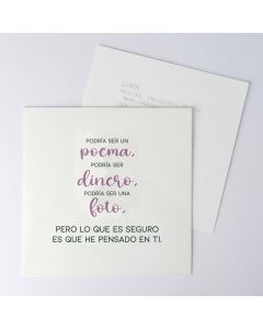 Gift voucher envelope and card "He pensado en ti" green and pink min.25