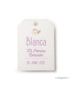 Carte de communion fleurs mauves  2,7x4cm