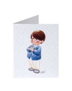 Boy with blue jacket tag, price x 100pcs.