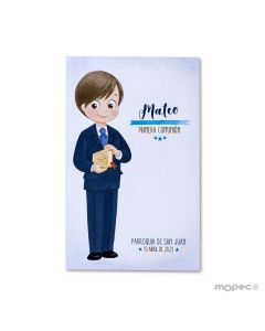 Estampa niño Comunión traje azul y biblia, precio 25u.