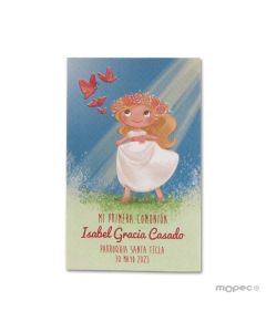 Blonde girl in the grass card, price of 25 units