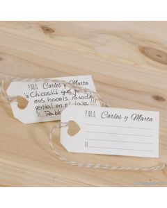 Tarjeta deseos, detalle  corazón 3x7cm con cordón, precio x 24uds