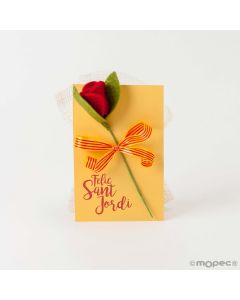 Tarjetón Sant Jordi 3 bombones con rosa fieltro*
