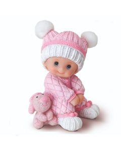 Figura pastel niña bebé sentada con peluche, 10cm.