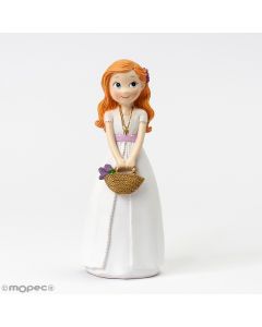 Figura pastel niña Comunión cesto flores 15,5 cm