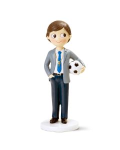 Resin cake topper communion boy with ball, 16.5cm