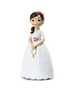 Resin cake topper communion girl with rosary, 16.5cm