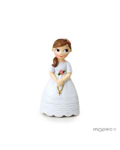 Resin magnet Communion girl with rosary, 6cm