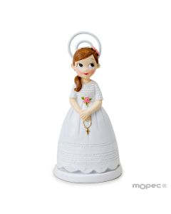 Resin cardholder Communion girl with rosary, 11cm