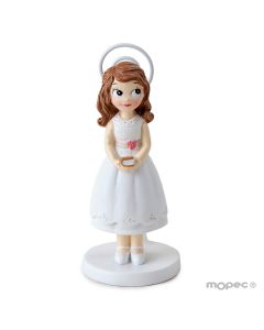 Porte-cartes en résine fille robe courte Communion, 11cm