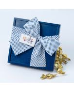 Scatola di legno blu con nastro a pois 25 croki-choc