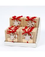 Espositore 20 scatole 2 cioccolatini ciondolo fiocco di neve