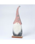 Figura Gnomo gorro rosa y base madera 40cm. 