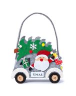 Cestino in feltro grigio Babbo Natale in macchina 20 cm