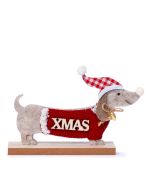 Figura fieltro perro salchicha letrero madera X´mas, min.2
