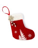 Calcetín rojo 19cm. arbol, copo nieve dorado