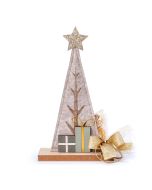 Figura di albero in feltro e base in legno 26cm. 4 ciocc.