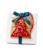 Scatola 4 cioccolatini rosso paillettes albero di Natale