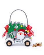 Cestino feltro grigio Babbo Natale macchina 15 minifruits