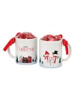Taza familia muñeco de nieve con 6 bombones