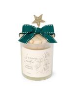 Candela con coperchio in legno fiocco verde e stella Natale