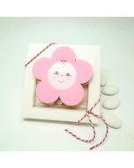 Imán madera flor color rosa en estuche con 5 peladillas