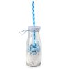 Glass bottle with bue straw confetti and 12 candies