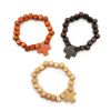 Wooden beads bracelet with cross assort.