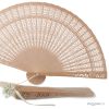 Die-cut natural wood fan, with tassel and flowers