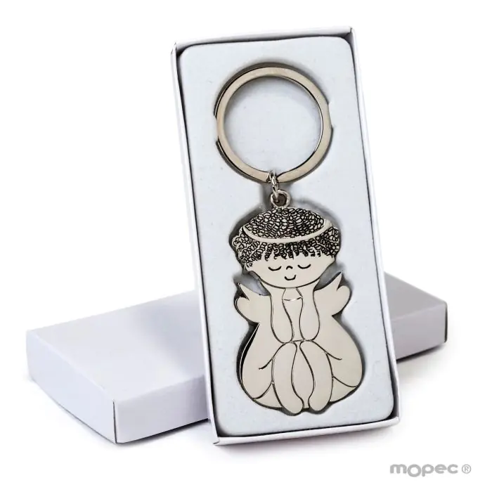 Porte-clés métallique Ange assis avec boîte-cadeau blanche