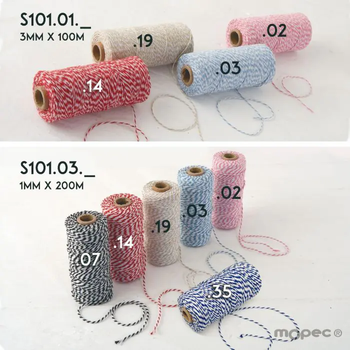 Cordoncino di cotone intrecciato in vari spessori e colori x 100mt., Mopec