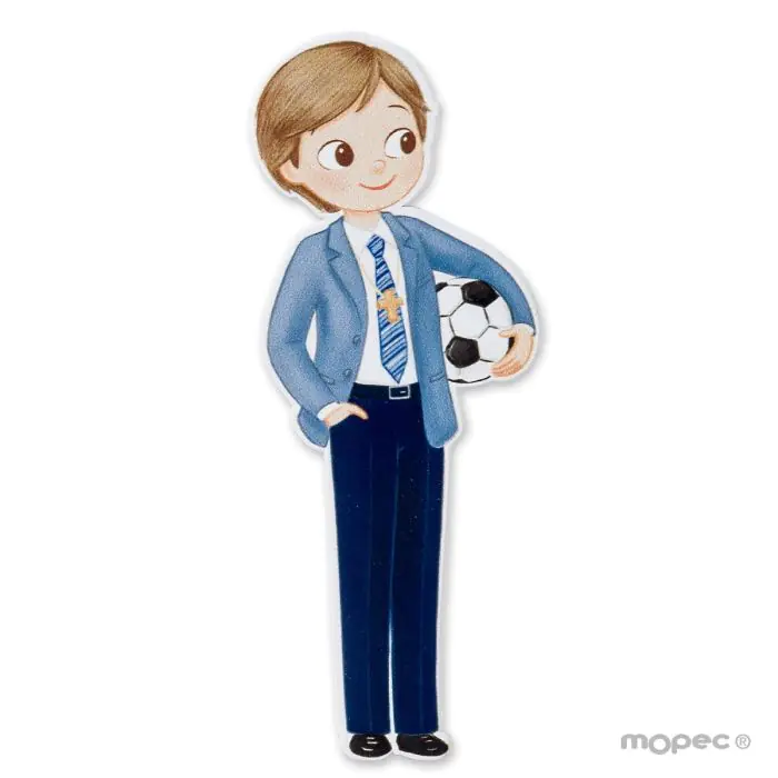Figura 11cm. c / adesivo bambino comunione con pallone, Mopec